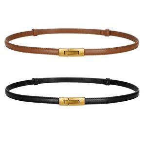New! Skinny Vegan Leather Adjustable Belt Set (Black & Brown) NWOT